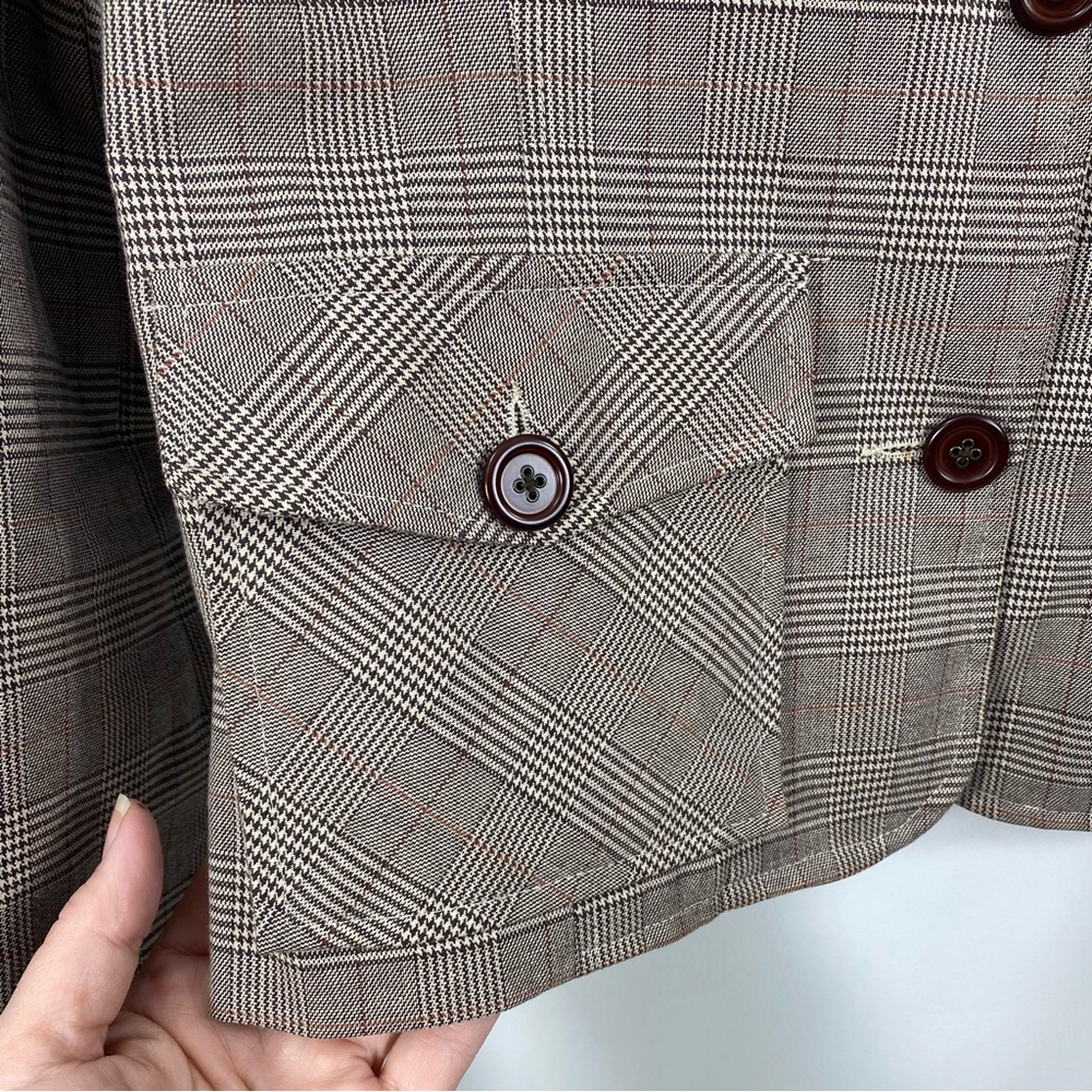 Mossimo Classic Chocolate Brown and Cream Glen Check Plaid Blazer Suit Jacket M - Picture 6 of 16